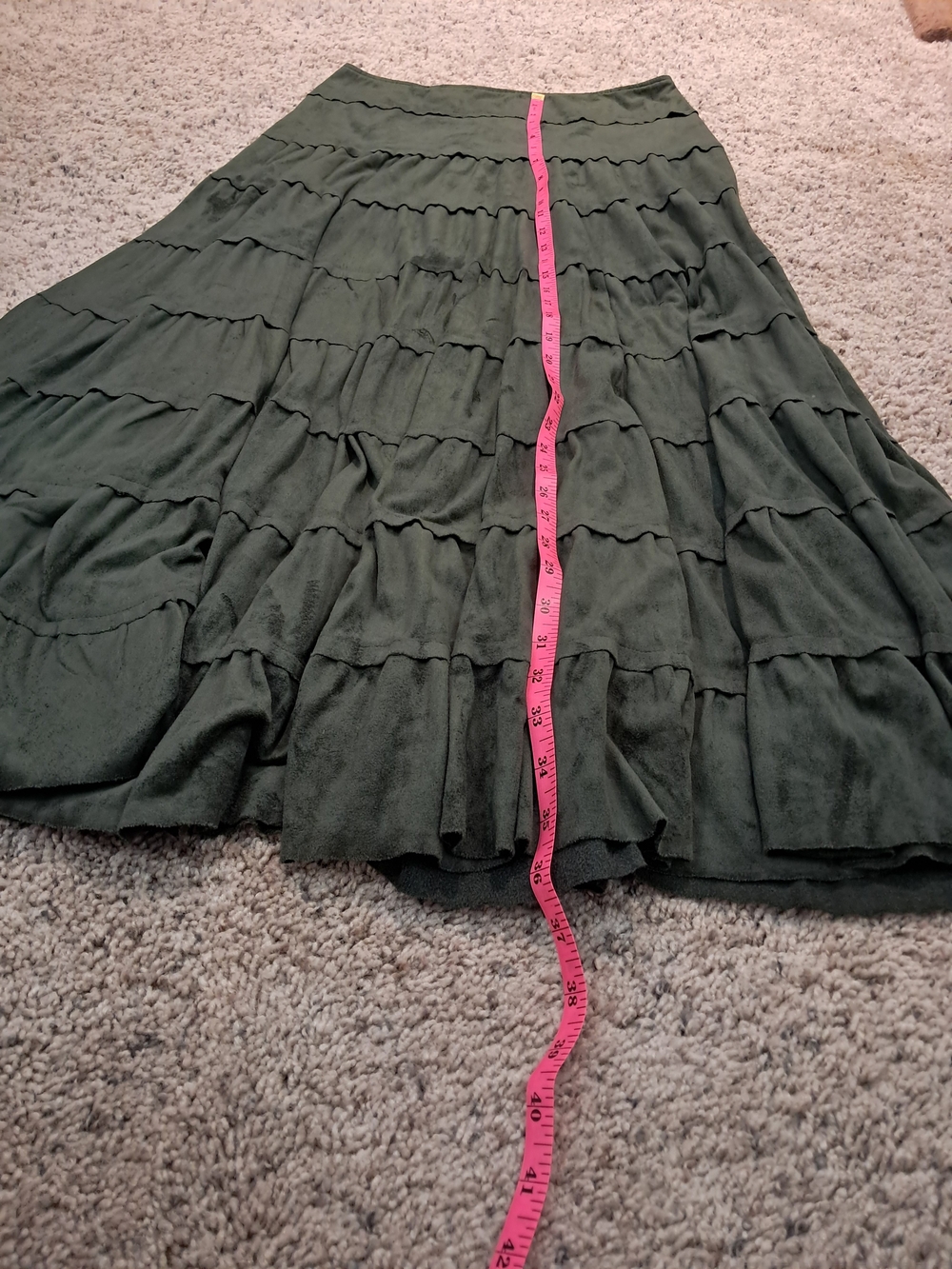 Tribal Olive Green Tiered Maxi Skirt - Picture 12 of 16
